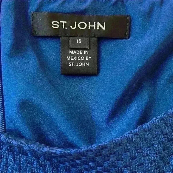 St. John bateau neckline midi length royal blue tweed dress size 16 - Picture 5 of 7